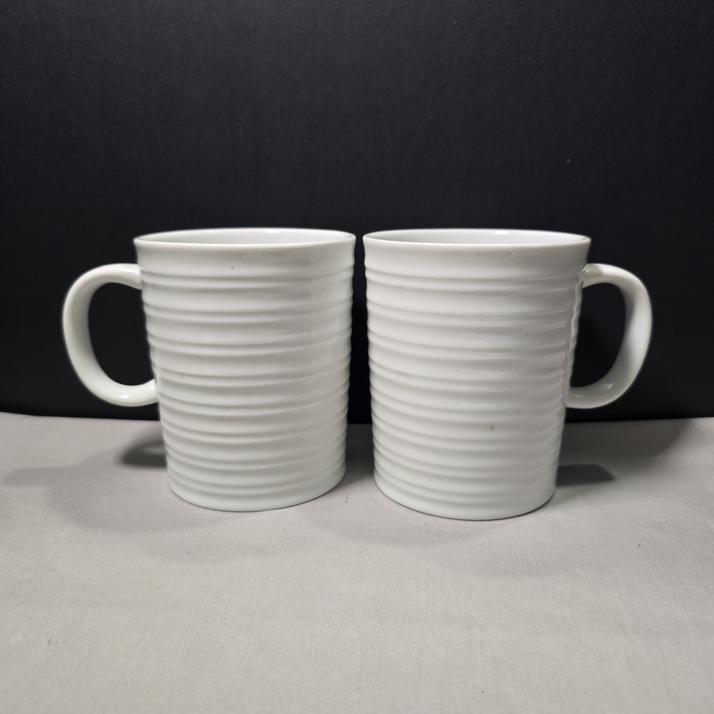 Pair of Better Homes & Garden Ceramic 3D 16oz White Coffee Mugs